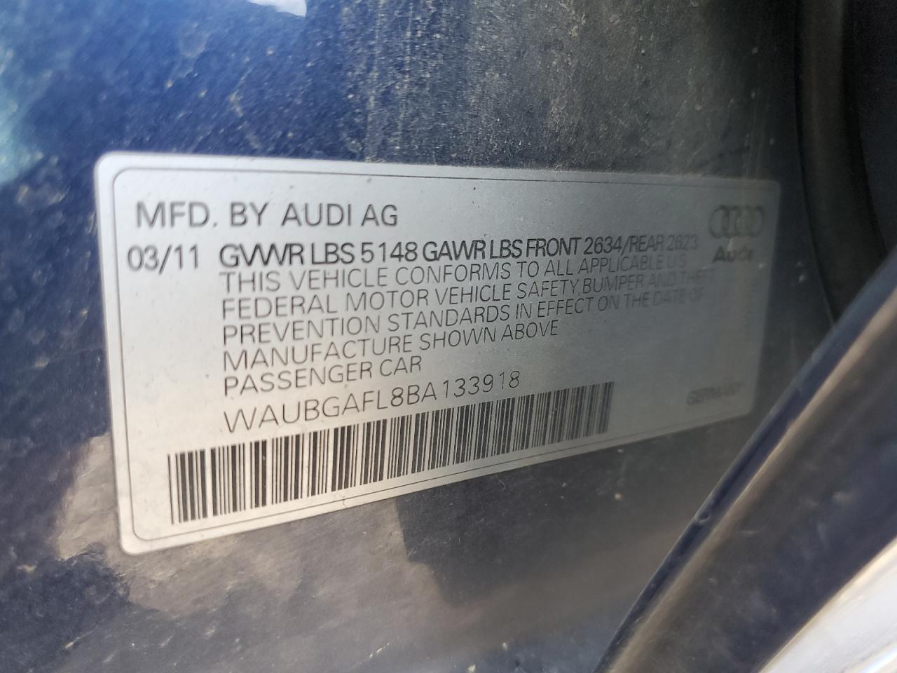 2011 Audi S4 Premium Plus VIN: WAUBGAFL8BA133918 Lot: 81153905