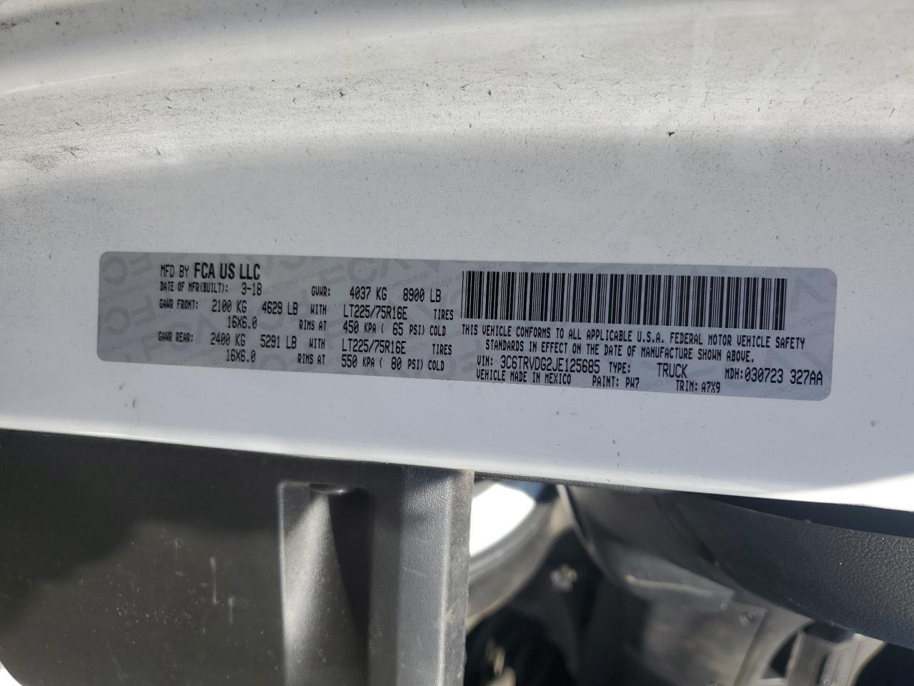 2018 Ram Promaster 2500 2500 High VIN: 3C6TRVDG2JE125685 Lot: 92332815