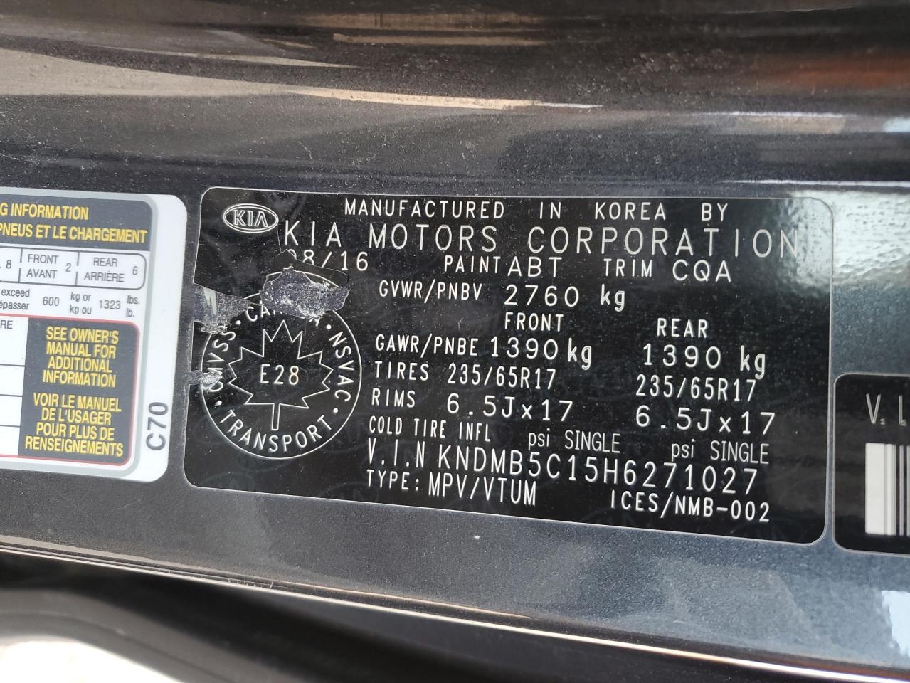 2017 Kia Sedona Lx VIN: KNDMB5C15H6271027 Lot: 71126805