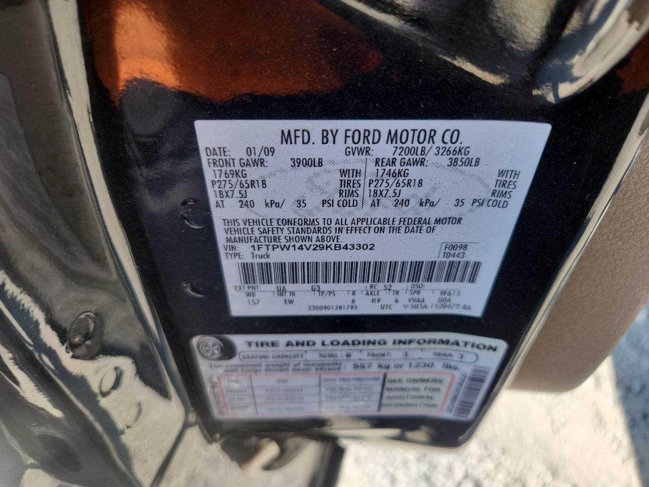 2009 Ford F150 Supercrew VIN: 1FTPW14V29KB43302 Lot: 81745135