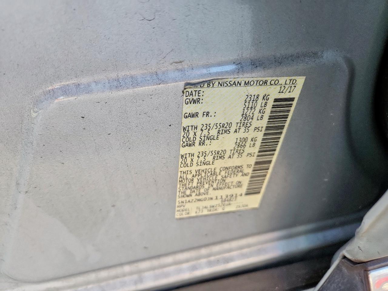 2018 Nissan Murano S VIN: 5N1AZ2MG0JN113914 Lot: 81306735