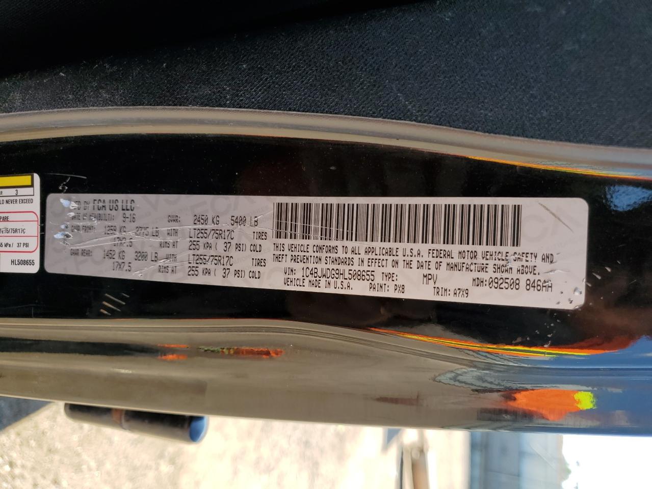 2017 Jeep Wrangler Unlimited Sport VIN: 1C4BJWDG9HL508655 Lot: 71111285