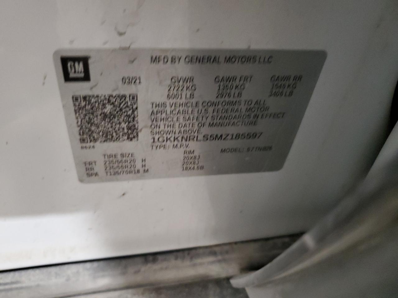 2021 GMC Acadia Sle VIN: 1GKKNRLS5MZ185597 Lot: 84369865