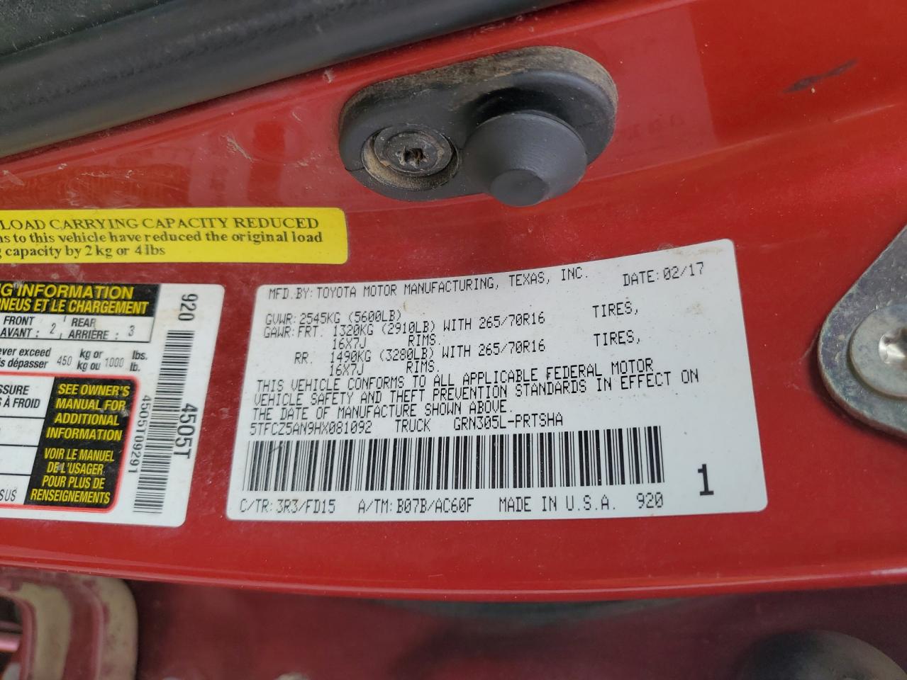 2017 Toyota Tacoma Double Cab VIN: 5TFCZ5AN9HX081092 Lot: 82072005