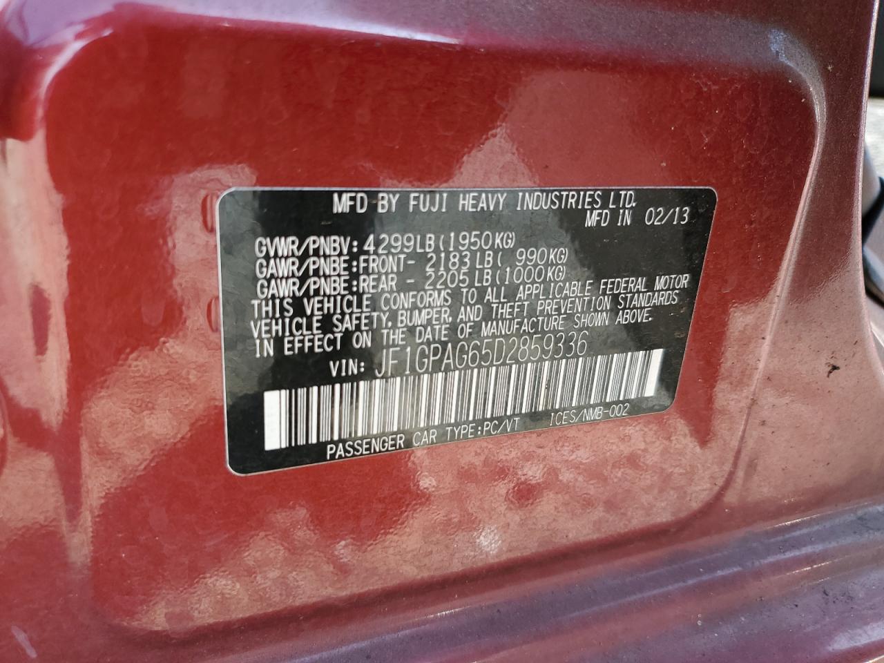 2013 Subaru Impreza Limited VIN: JF1GPAG65D2859336 Lot: 71369705