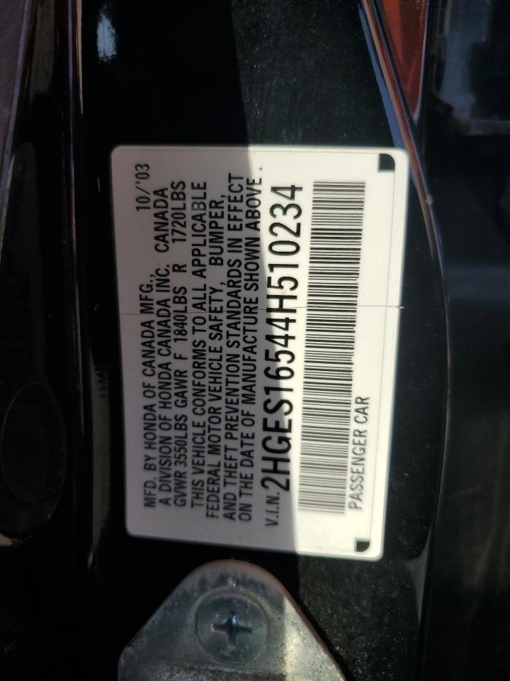 2004 Honda Civic Lx VIN: 2HGES16544H510234 Lot: 83854915