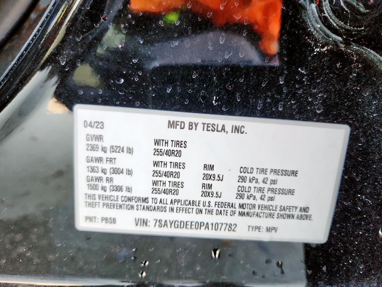 2023 Tesla Model Y VIN: 7SAYGDEE0PA107782 Lot: 80491645