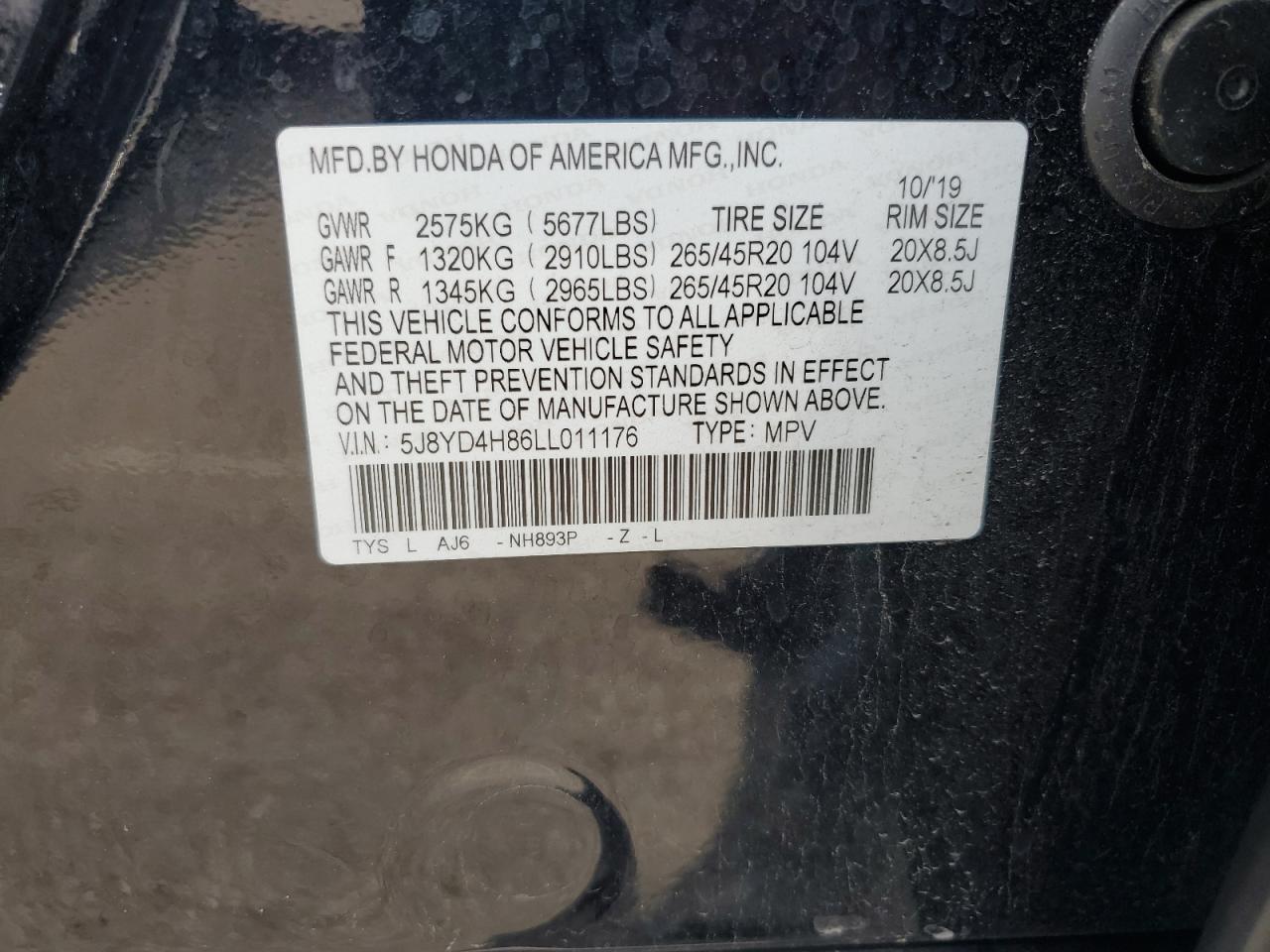 2020 Acura Mdx Advance VIN: 5J8YD4H86LL011176 Lot: 80944105