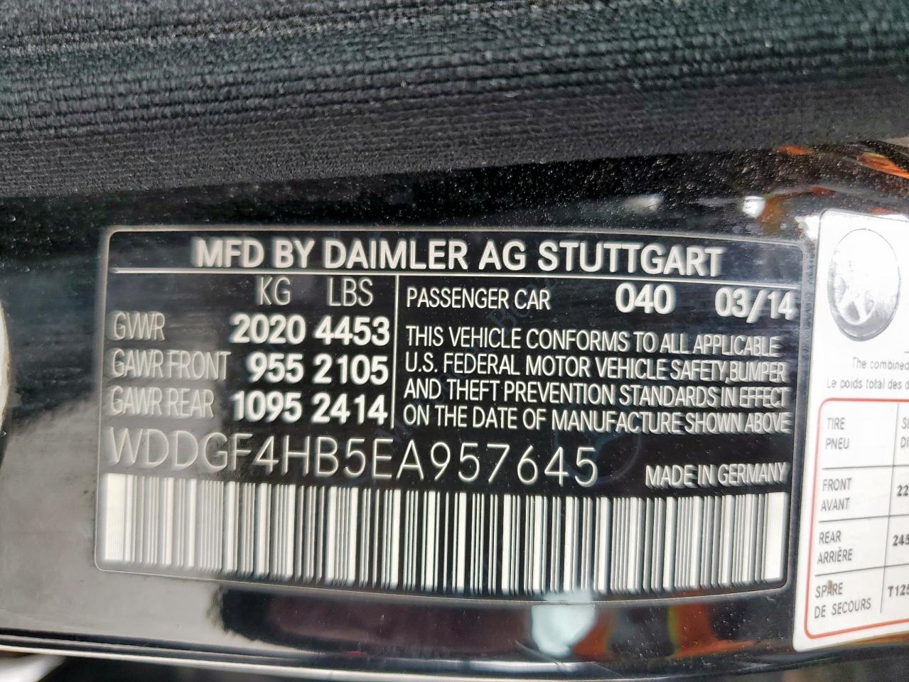 2014 Mercedes-Benz C 250 VIN: WDDGF4HB5EA957645 Lot: 84032505