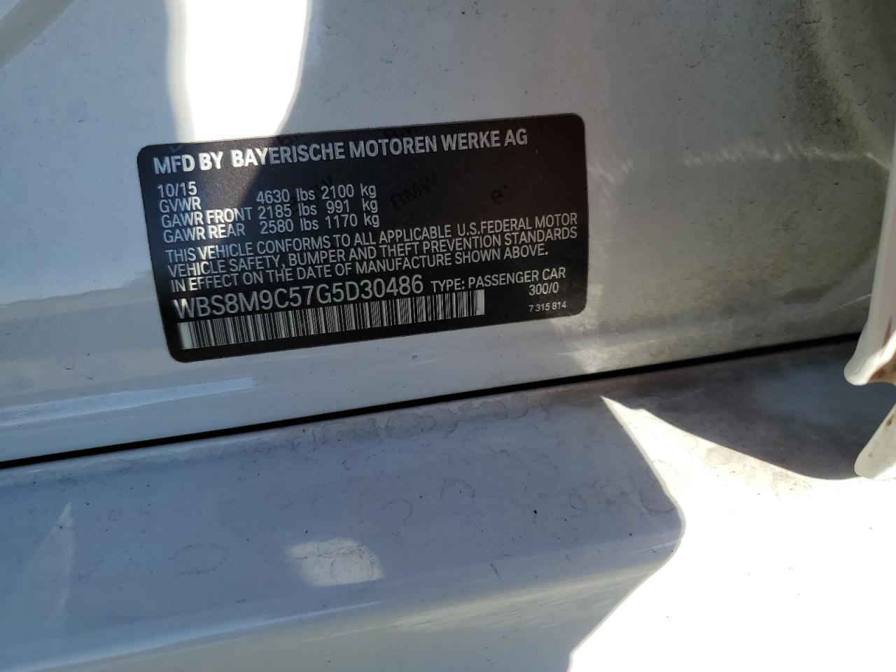 2016 BMW M3 VIN: WBS8M9C57G5D30486 Lot: 81575145