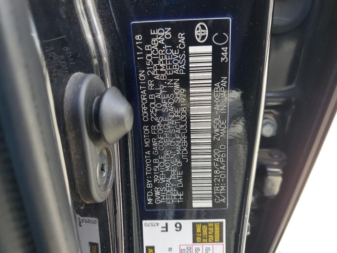 2018 Toyota Prius VIN: JTDKBRFU3J3081979 Lot: 84598175