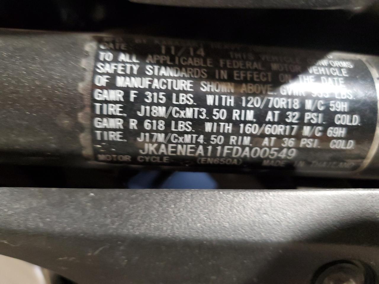 2015 Kawasaki En650 A VIN: JKAENEA11FDA00549 Lot: 72043305