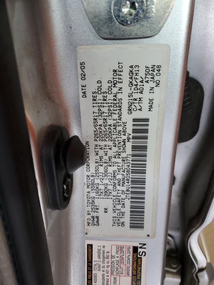 2005 Toyota 4Runner Sr5 VIN: JTEBU14R058043771 Lot: 82103375