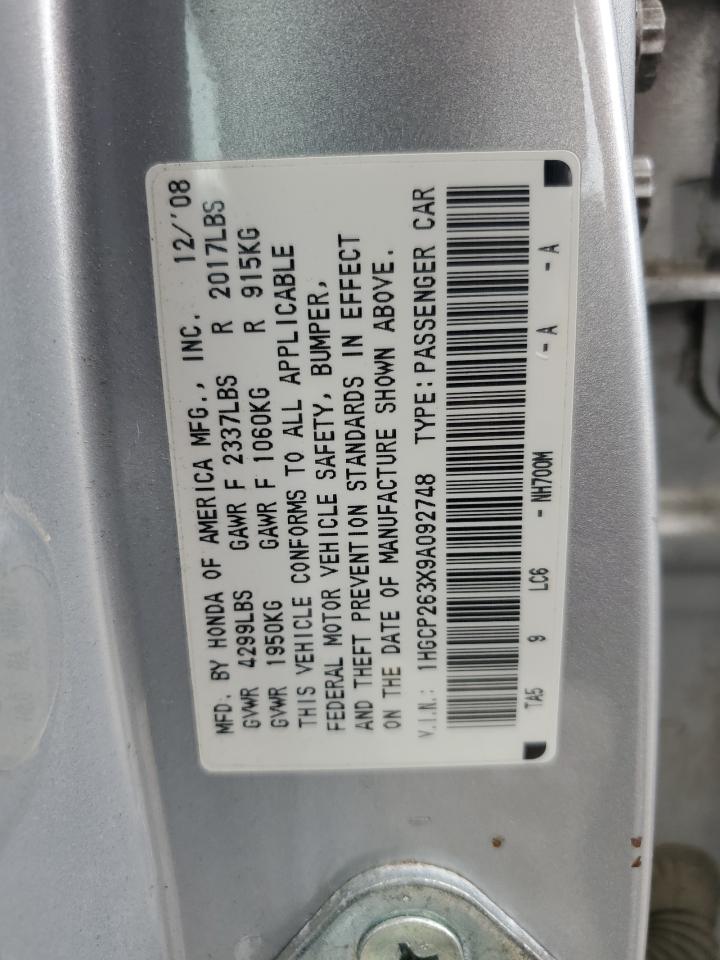 2009 Honda Accord Lx VIN: 1HGCP263X9A092748 Lot: 83876305