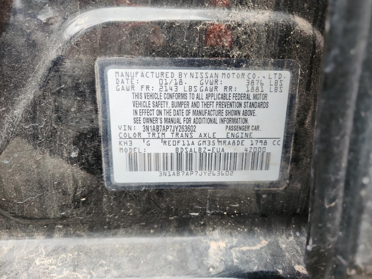 2018 Nissan Sentra S VIN: 3N1AB7AP7JY263602 Lot: 81691205