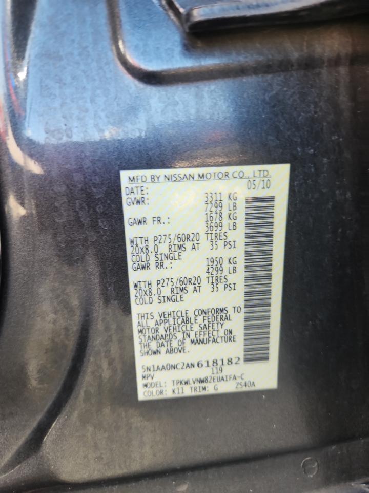 2010 Nissan Armada Se VIN: 5N1AA0NC2AN618182 Lot: 82054015