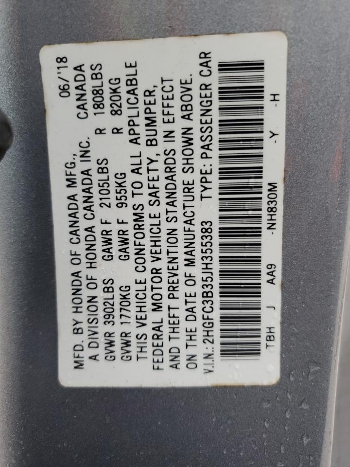 2018 Honda Civic Ex VIN: 2HGFC3B35JH355383 Lot: 80725935