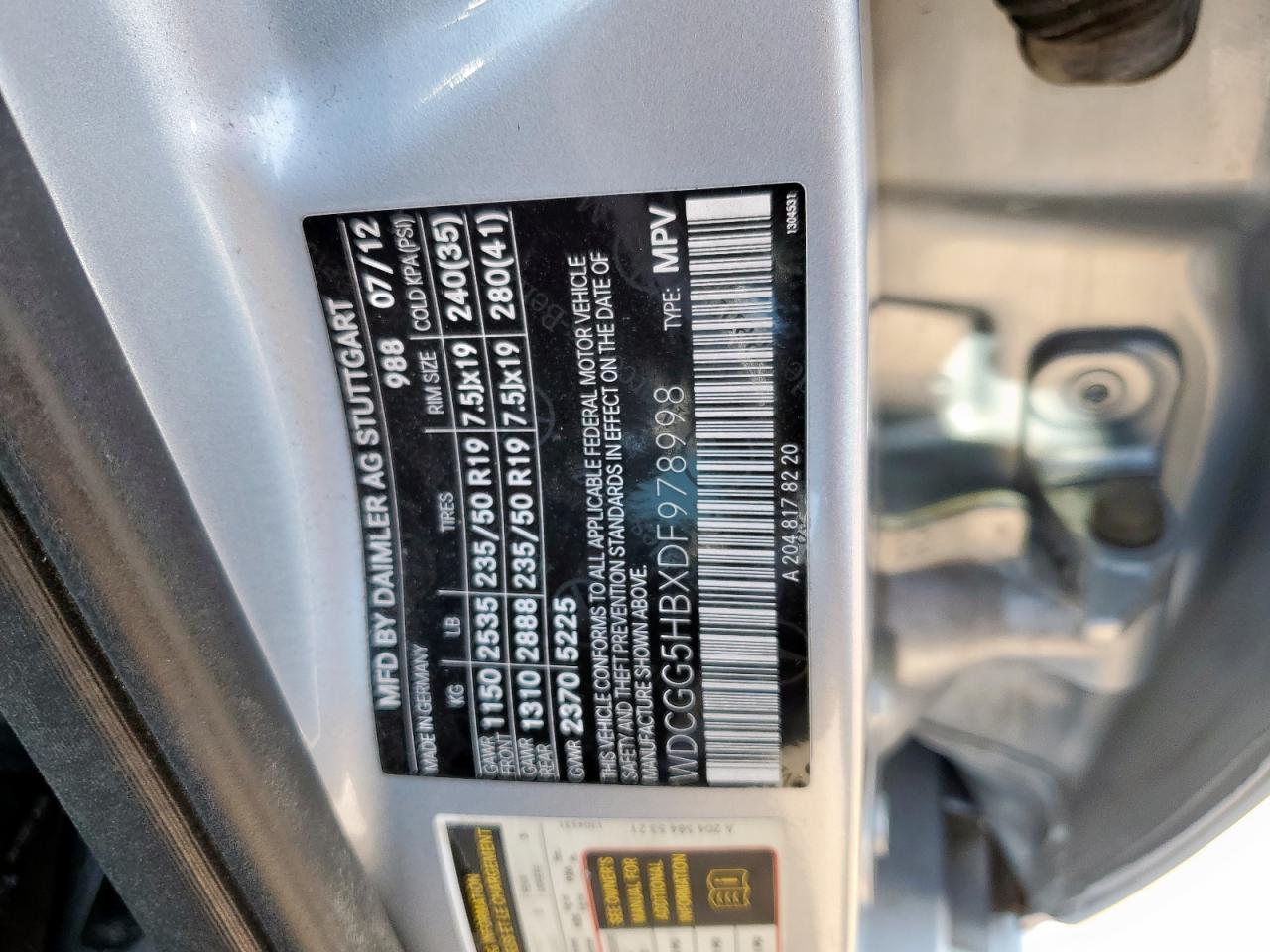 2013 Mercedes-Benz Glk 350 VIN: WDCGG5HBXDF978998 Lot: 80708445