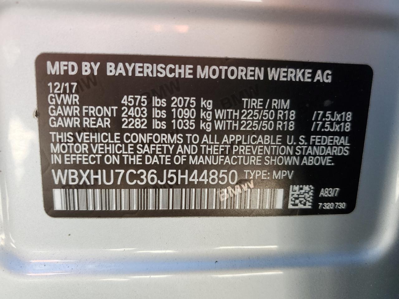 2018 BMW X1 Sdrive28I VIN: WBXHU7C36J5H44850 Lot: 70507895