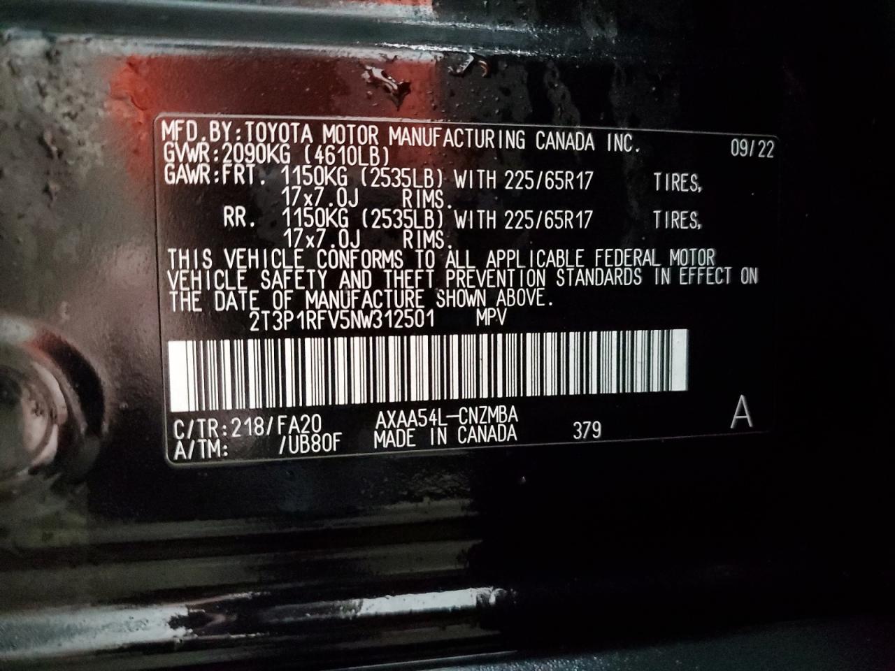 2022 Toyota Rav4 Xle VIN: 2T3P1RFV5NW312501 Lot: 81441905