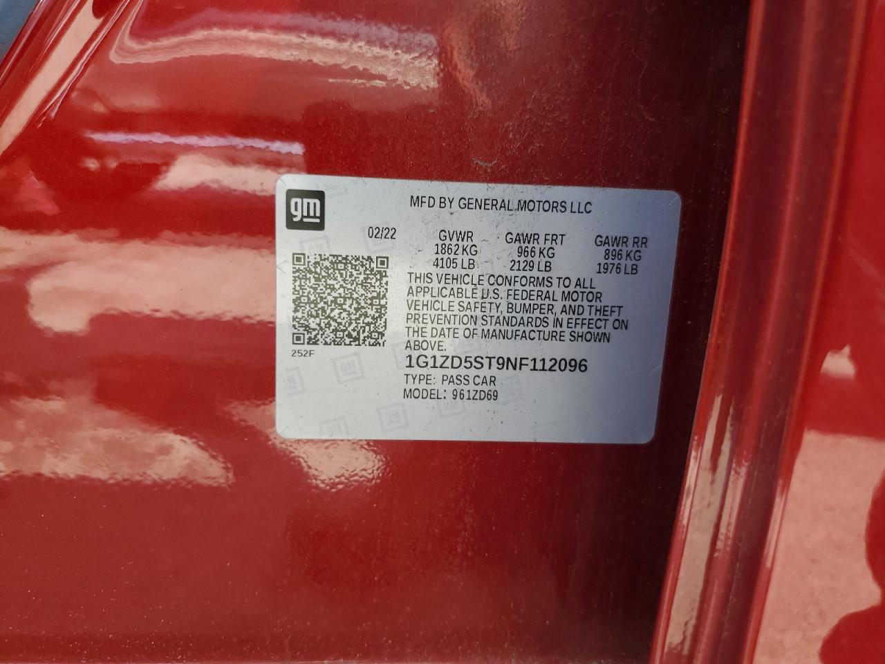 2022 Chevrolet Malibu Lt VIN: 1G1ZD5ST9NF112096 Lot: 80628115