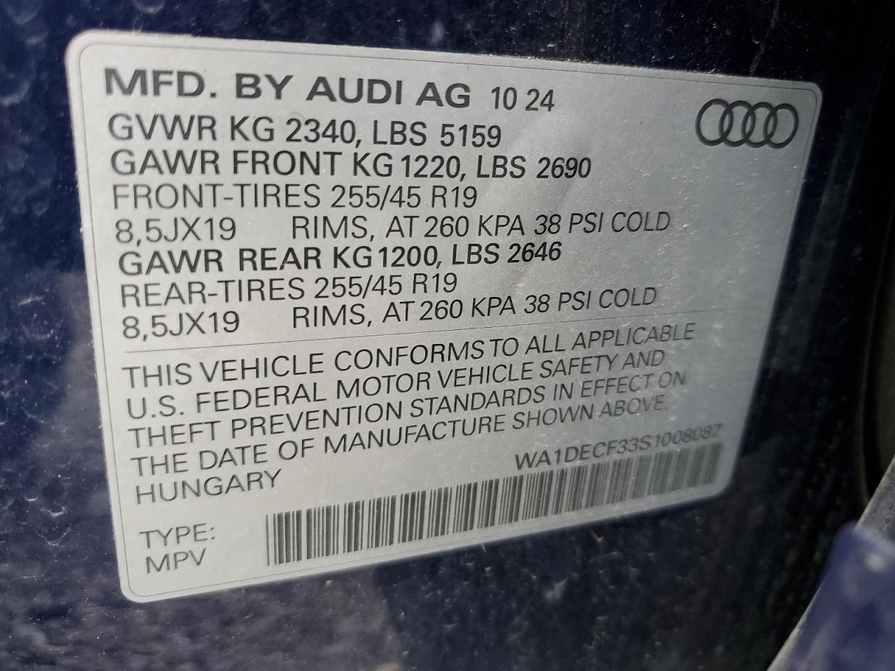 2025 Audi Q3 Premium S Line 45 VIN: WA1DECF33S1008087 Lot: 71997445