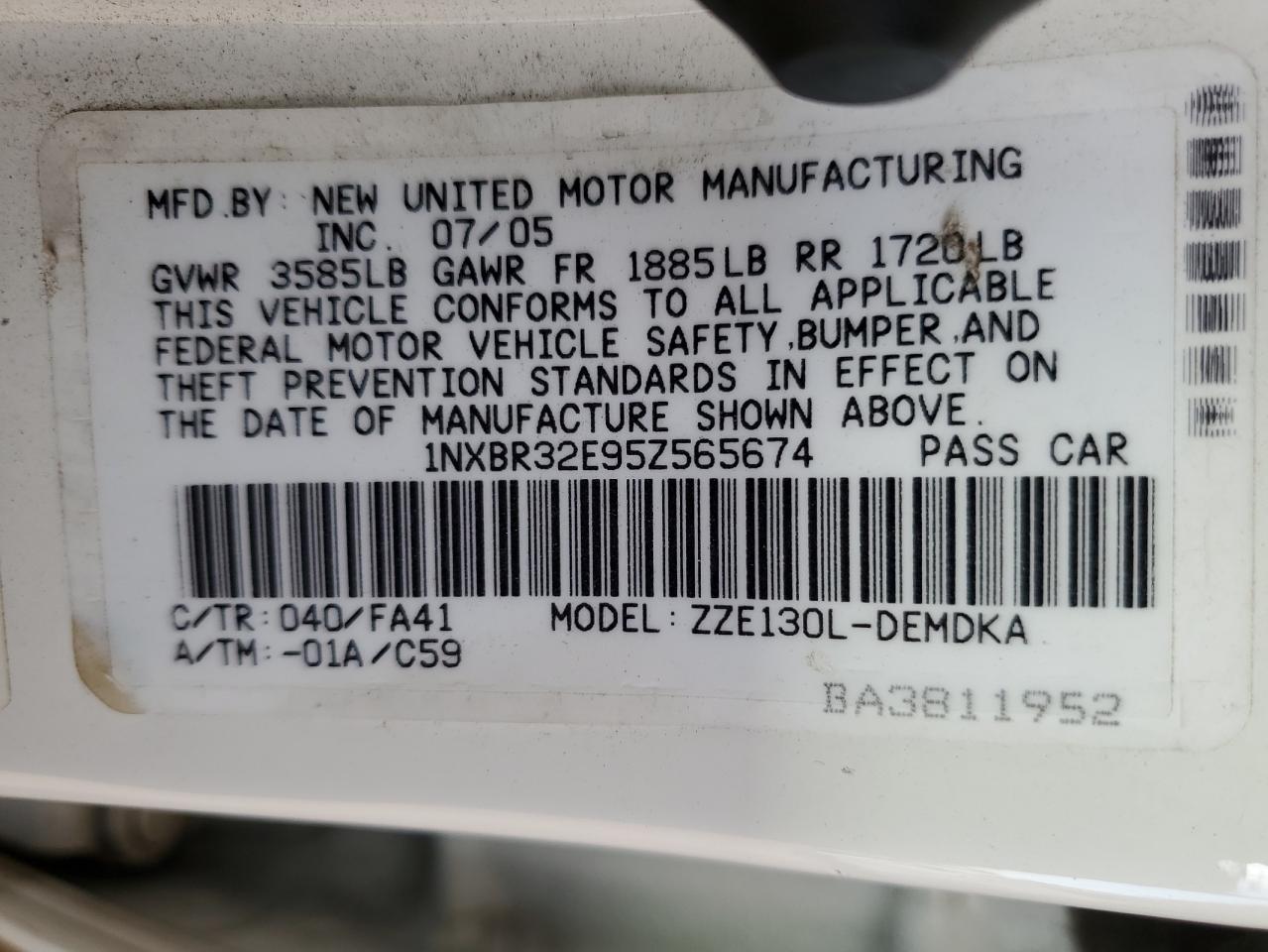 2005 Toyota Corolla Ce VIN: 1NXBR32E95Z565674 Lot: 81141055