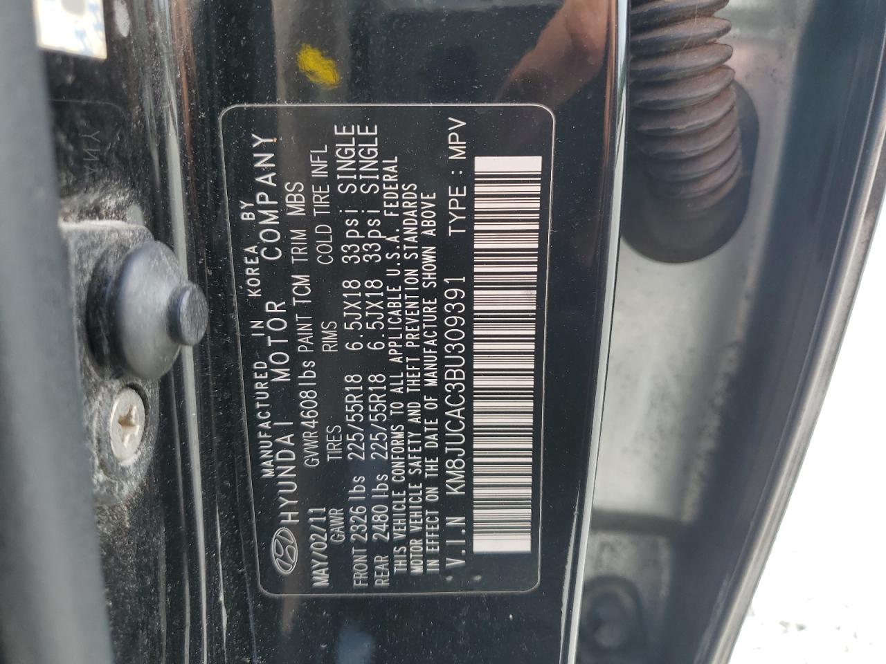 2011 Hyundai Tucson Gls VIN: KM8JUCAC3BU309391 Lot: 81793085