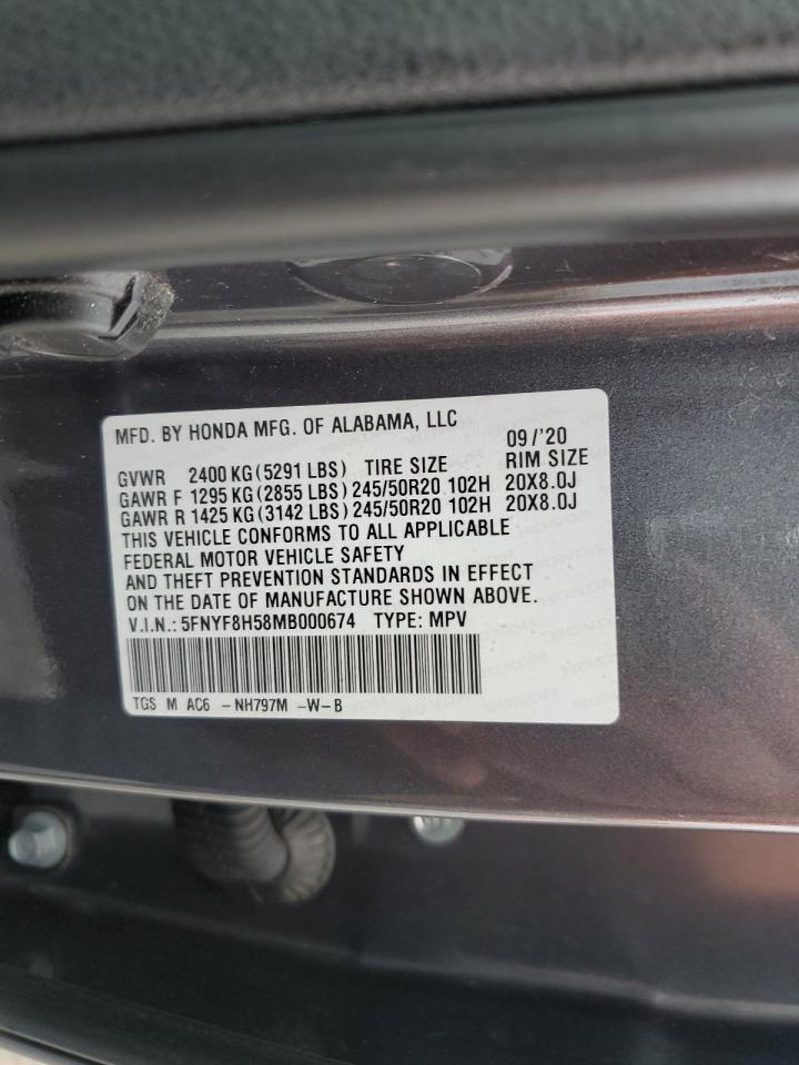 2021 Honda Passport Exl VIN: 5FNYF8H58MB000674 Lot: 71576175