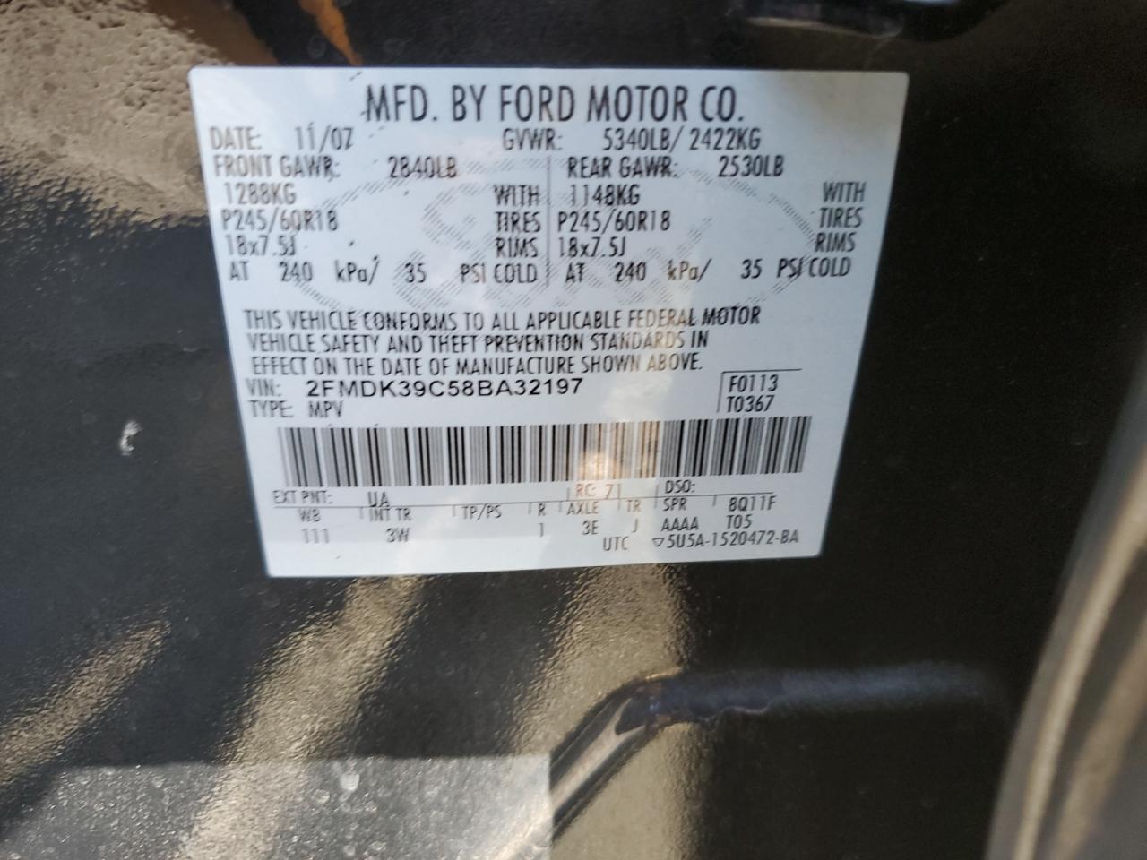 2008 Ford Edge Limited VIN: 2FMDK39C58BA32197 Lot: 84891445