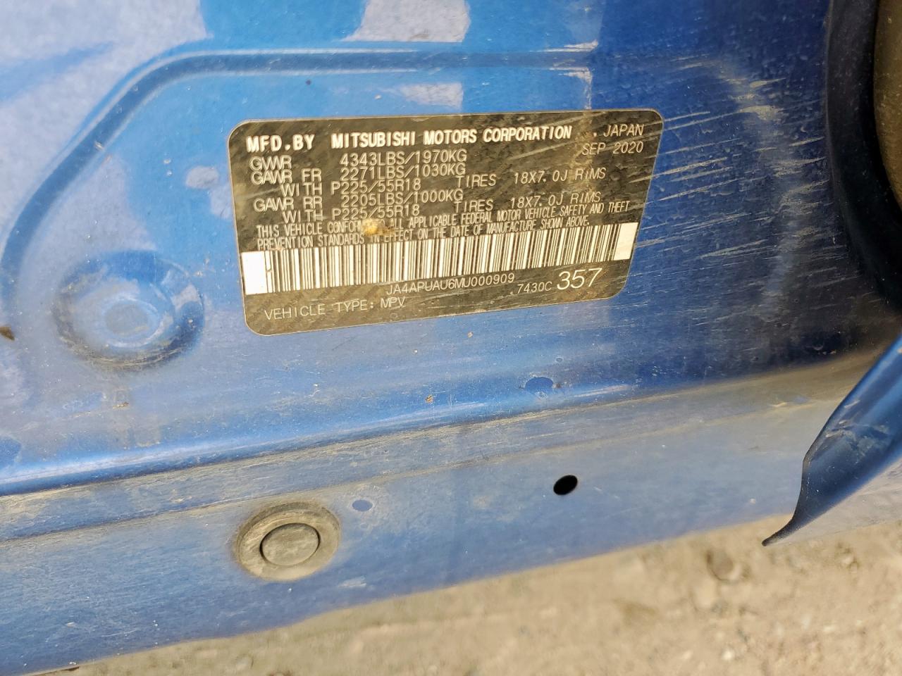 2021 Mitsubishi Outlander Sport Es VIN: JA4APUAU6MU000909 Lot: 72078665