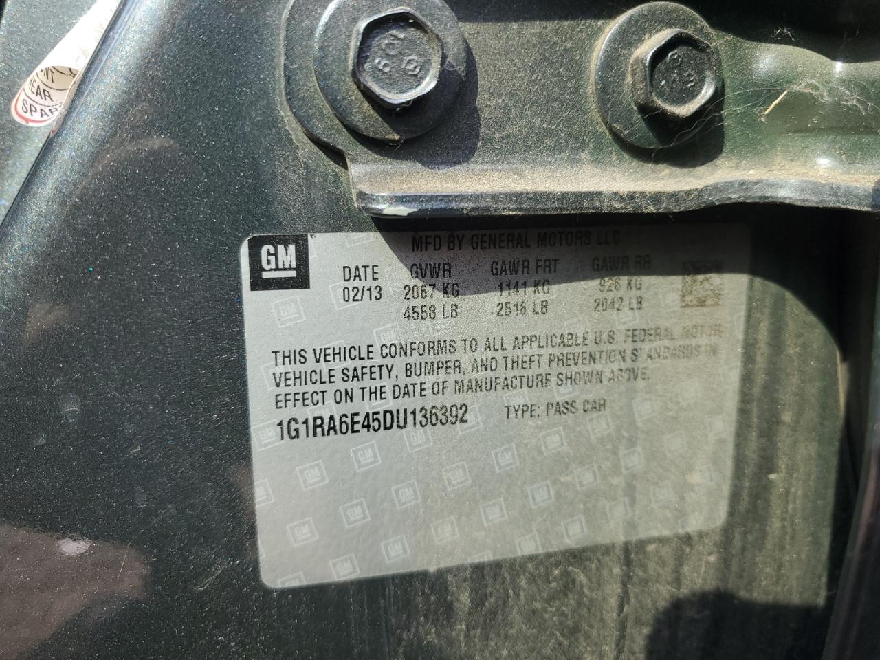 2013 Chevrolet Volt VIN: 1G1RA6E45DU136392 Lot: 71004315
