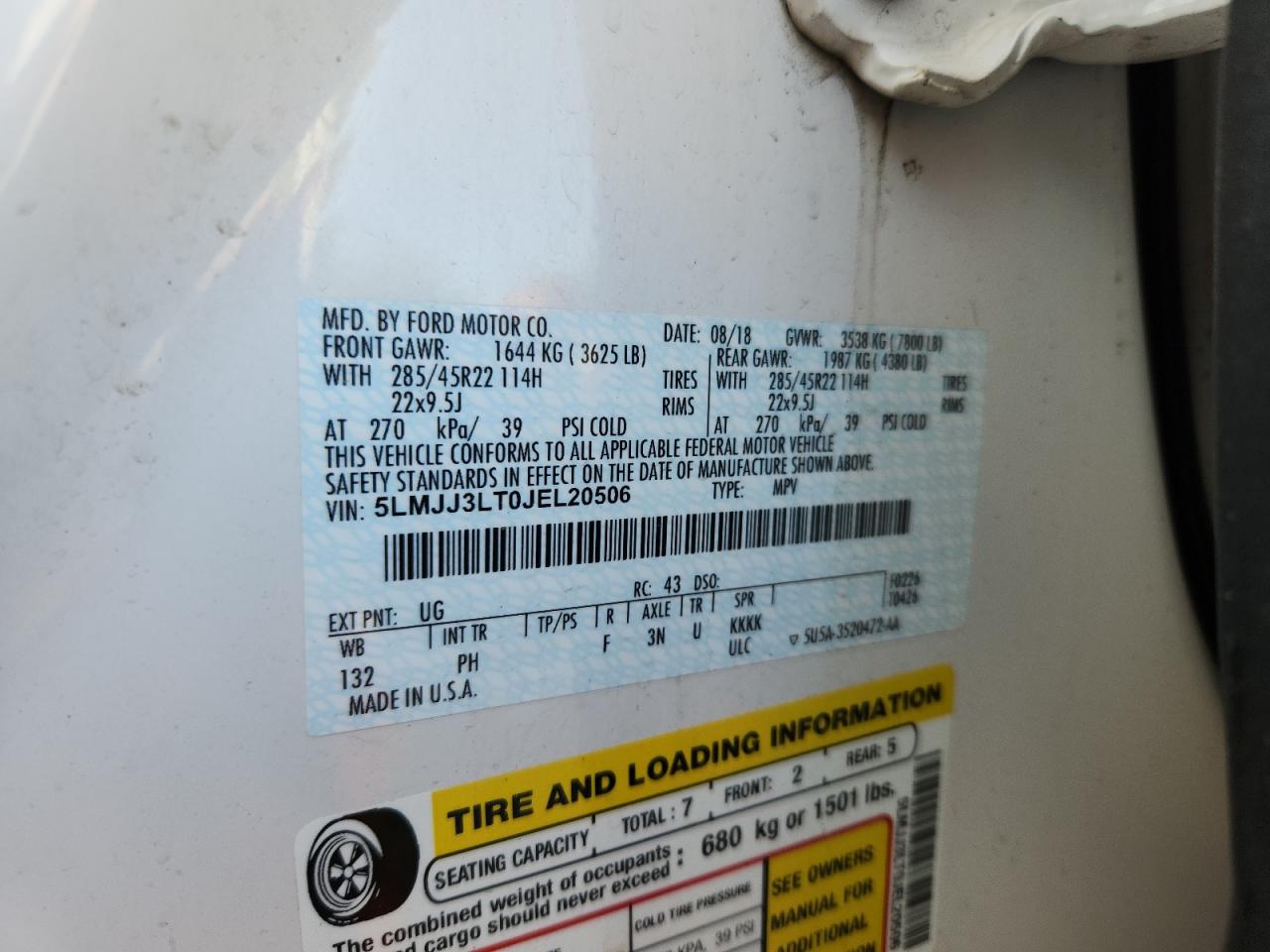 2018 Lincoln Navigator L Reserve VIN: 5LMJJ3LT0JEL20506 Lot: 71877135