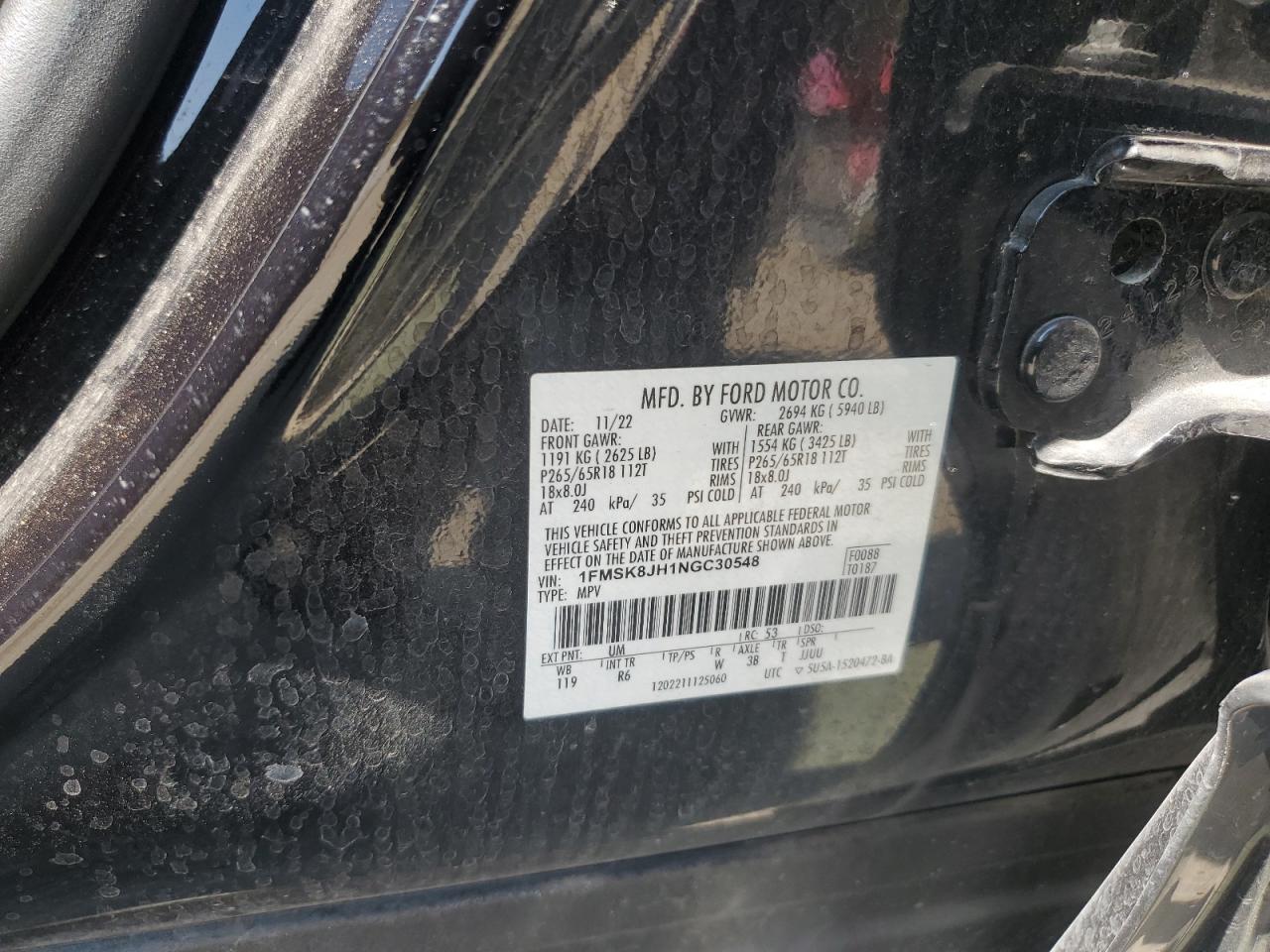 2022 Ford Explorer Timberline VIN: 1FMSK8JH1NGC30548 Lot: 71648655