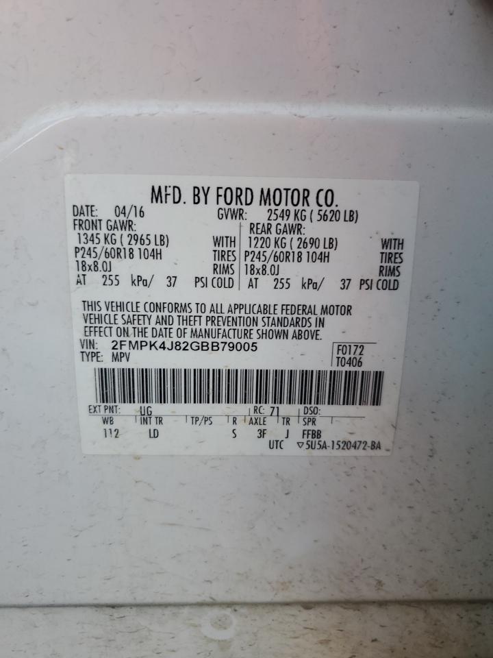 2016 Ford Edge Sel VIN: 2FMPK4J82GBB79005 Lot: 84583975