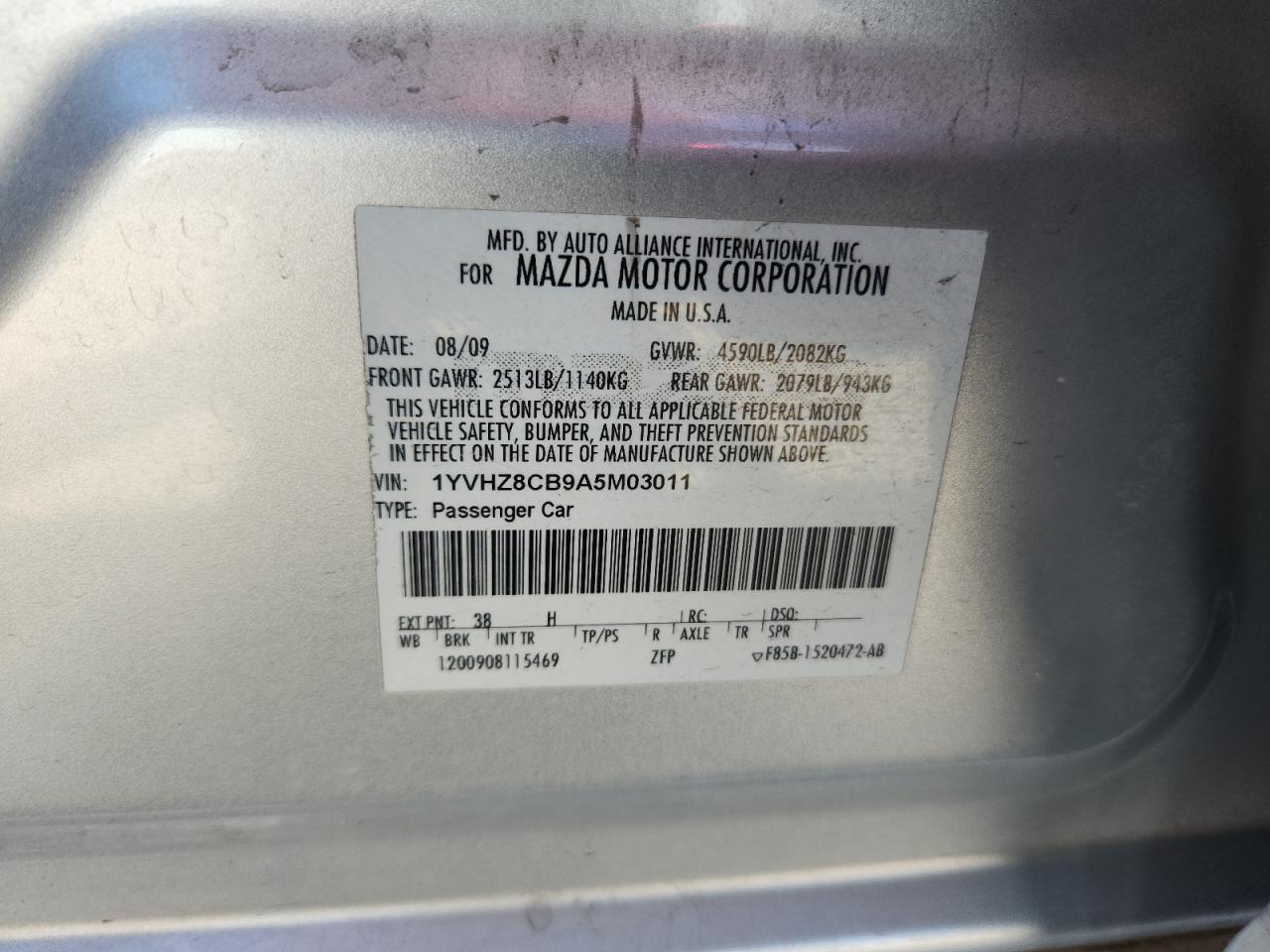 2010 Mazda 6 S VIN: 1YVHZ8CB9A5M03011 Lot: 81825495