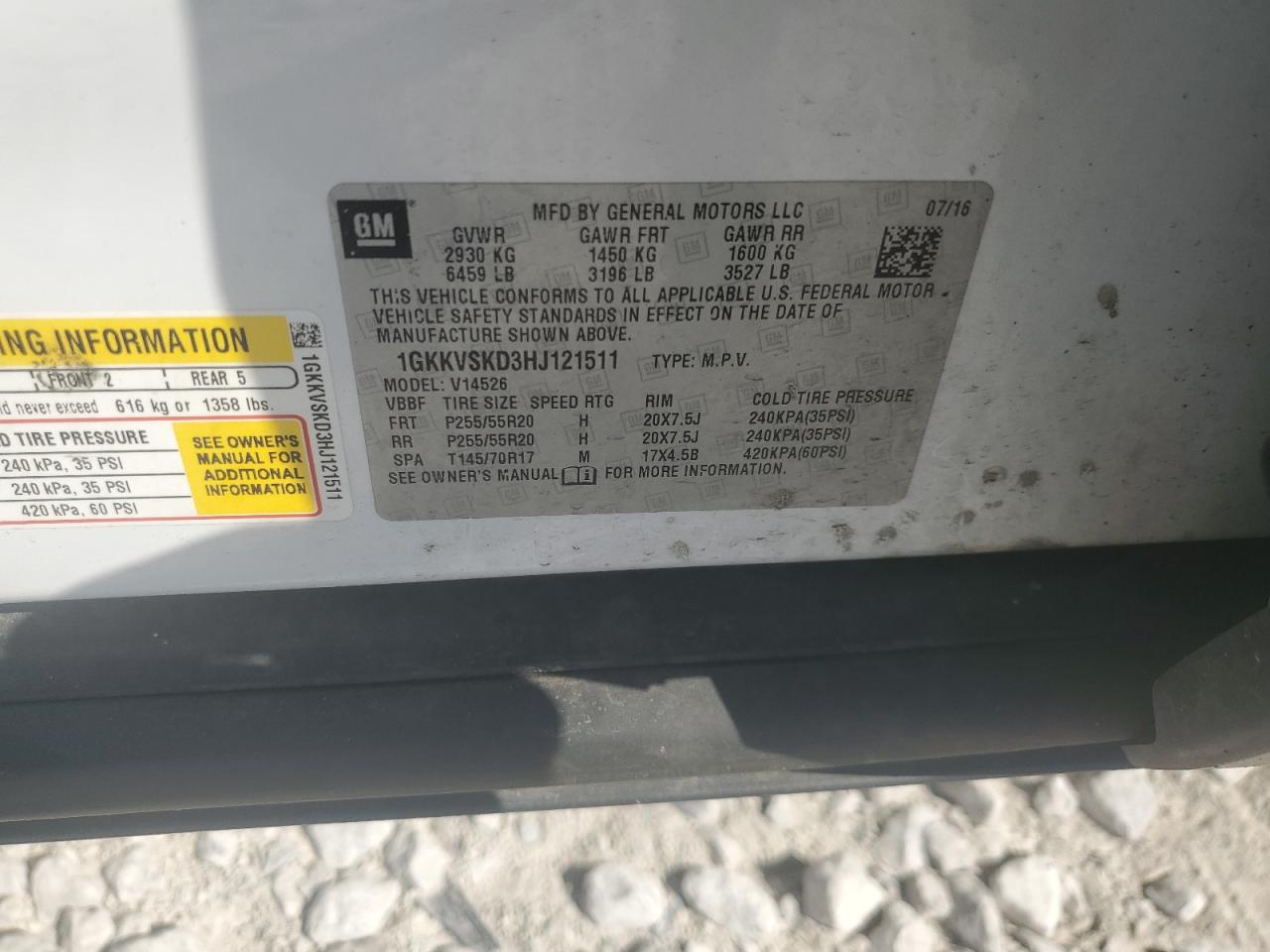 2017 GMC Acadia Limited Slt-2 VIN: 1GKKVSKD3HJ121511 Lot: 81085155