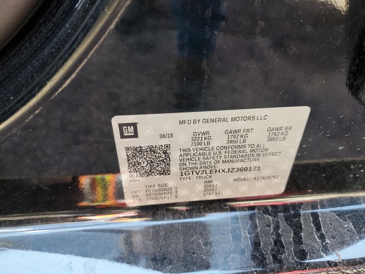 2018 GMC Sierra K1500 VIN: 1GTV2LEHXJZ369171 Lot: 81464615