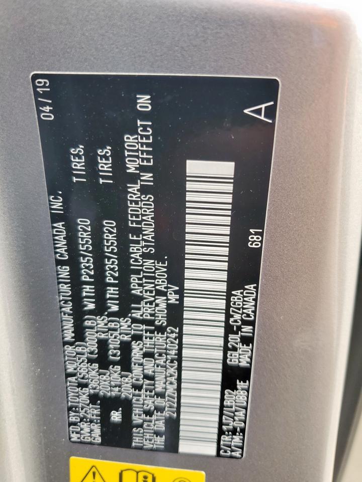 2019 Lexus Rx 350 Base VIN: 2T2ZZMCA2KC140242 Lot: 71123285