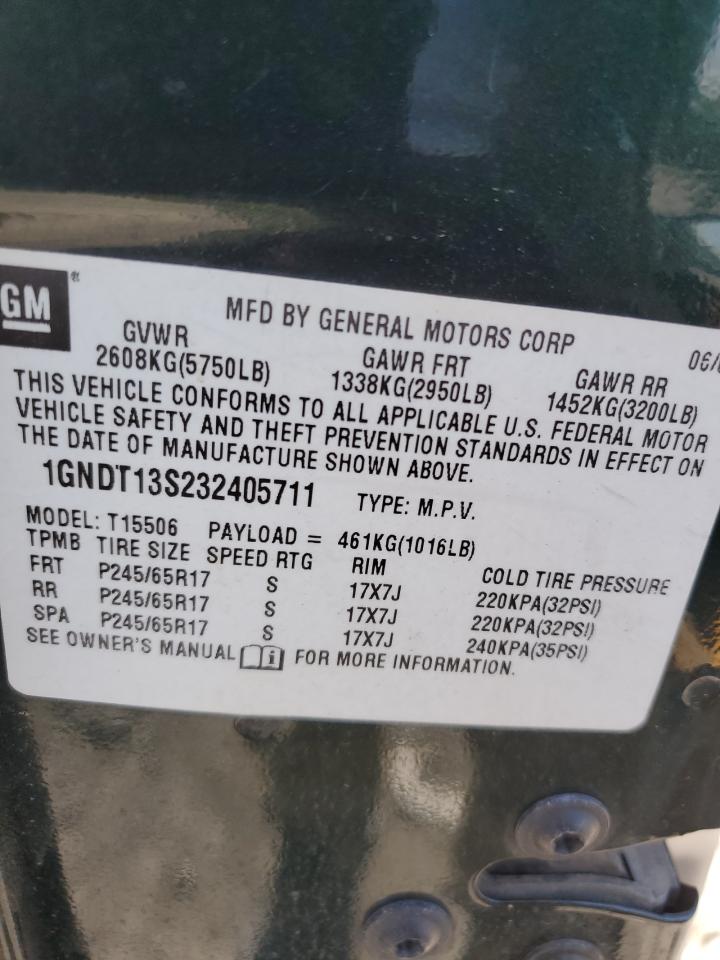 2003 Chevrolet Trailblazer VIN: 1GNDT13S232405711 Lot: 84405135