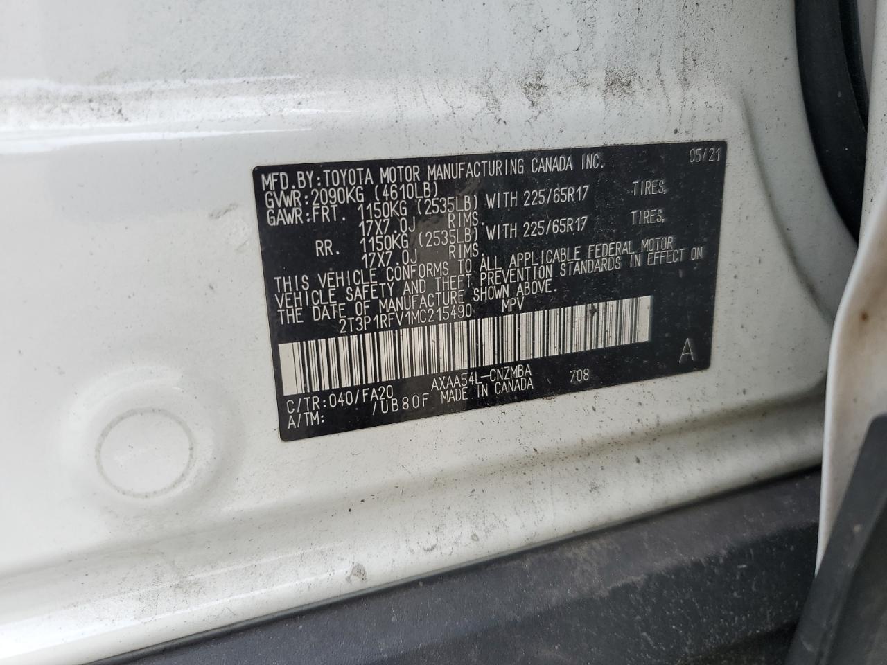 2021 Toyota Rav4 Xle VIN: 2T3P1RFV1MC215490 Lot: 83866325