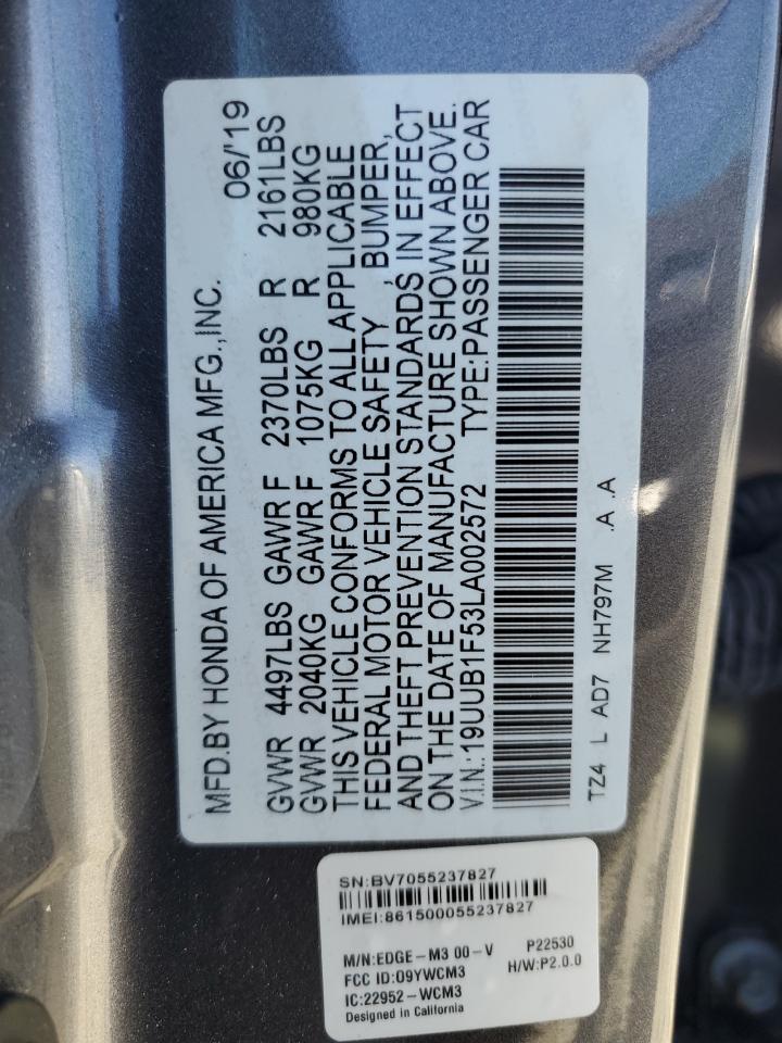 2020 Acura Tlx Technology VIN: 19UUB1F53LA002572 Lot: 72022445