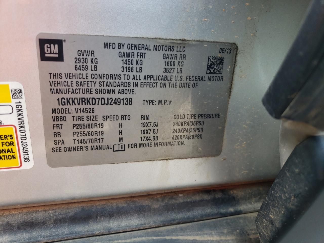 2013 GMC Acadia Slt-1 VIN: 1GKKVRKD7DJ249138 Lot: 71804055
