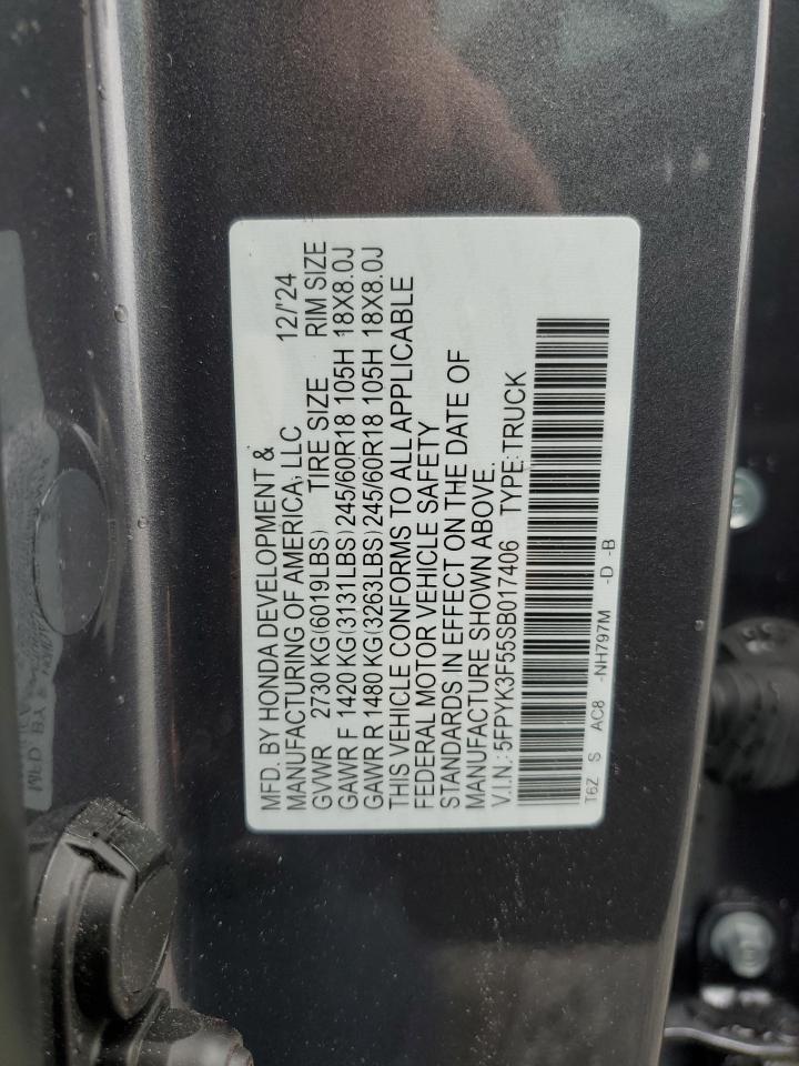 2025 Honda Ridgeline Rtl VIN: 5FPYK3F55SB017406 Lot: 84173575