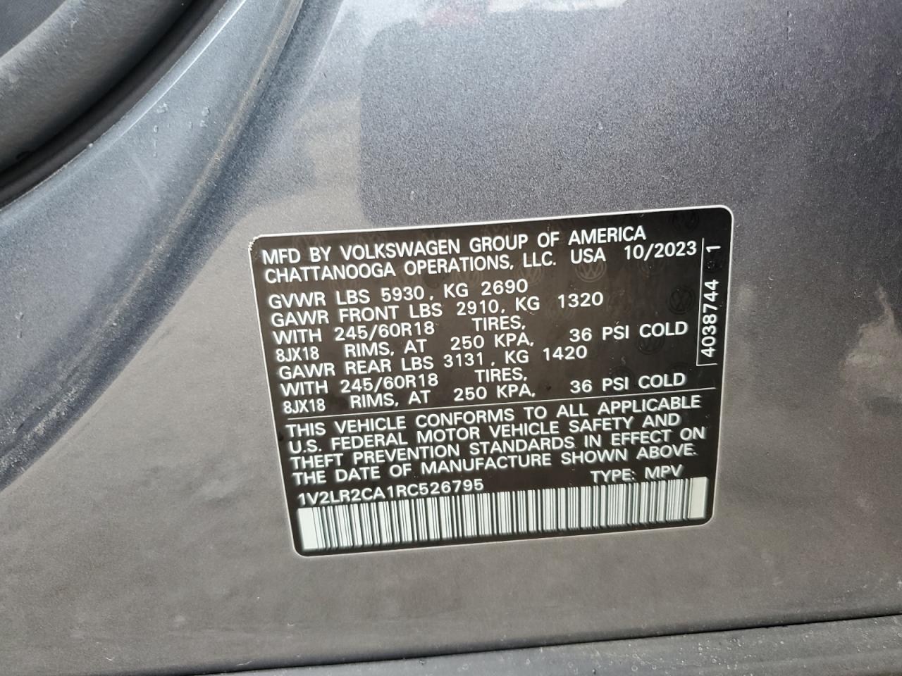 2024 Volkswagen Atlas Se VIN: 1V2LR2CA1RC526795 Lot: 80470325