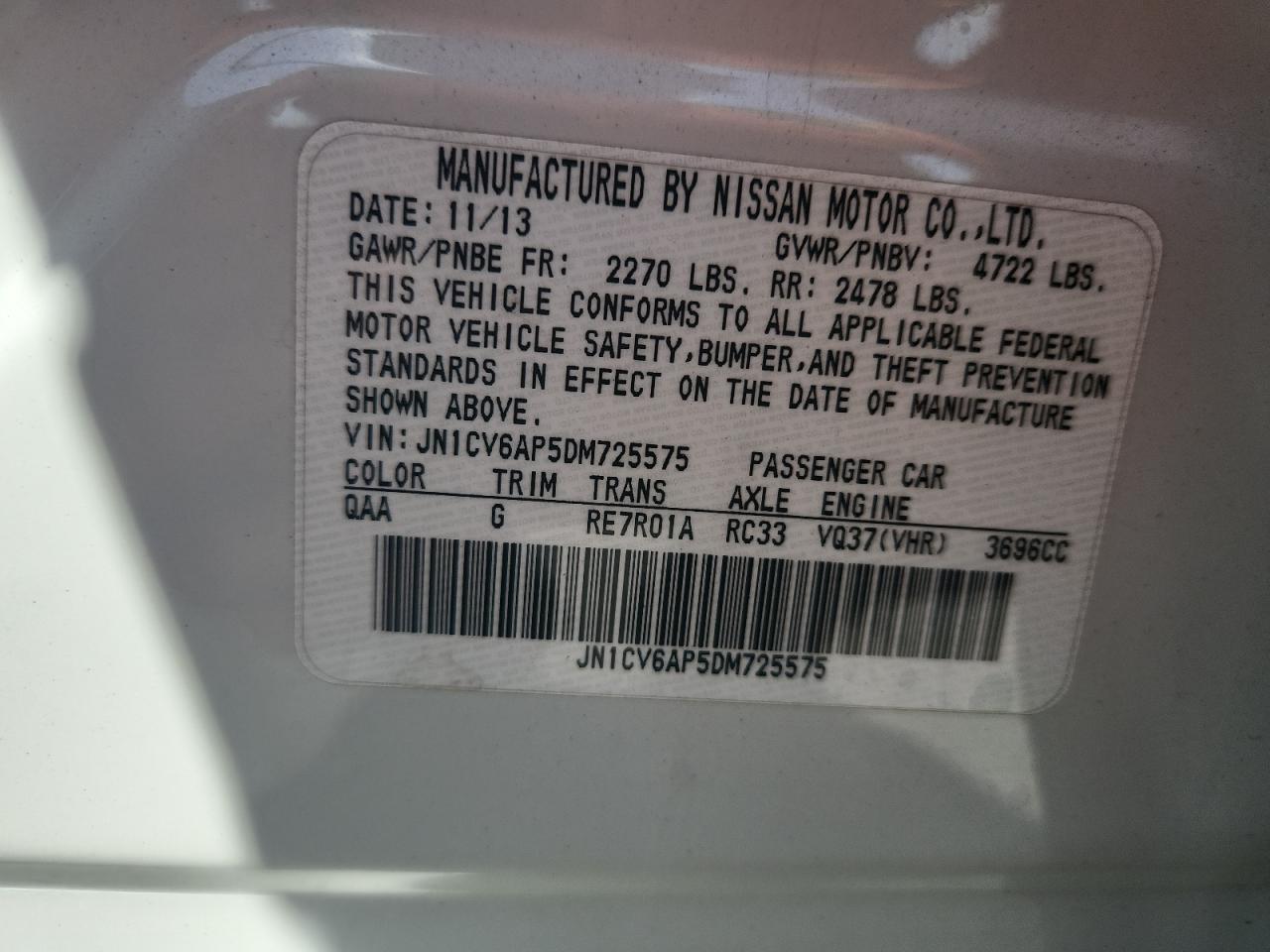 2013 Infiniti G37 Base VIN: JN1CV6AP5DM725575 Lot: 81049935