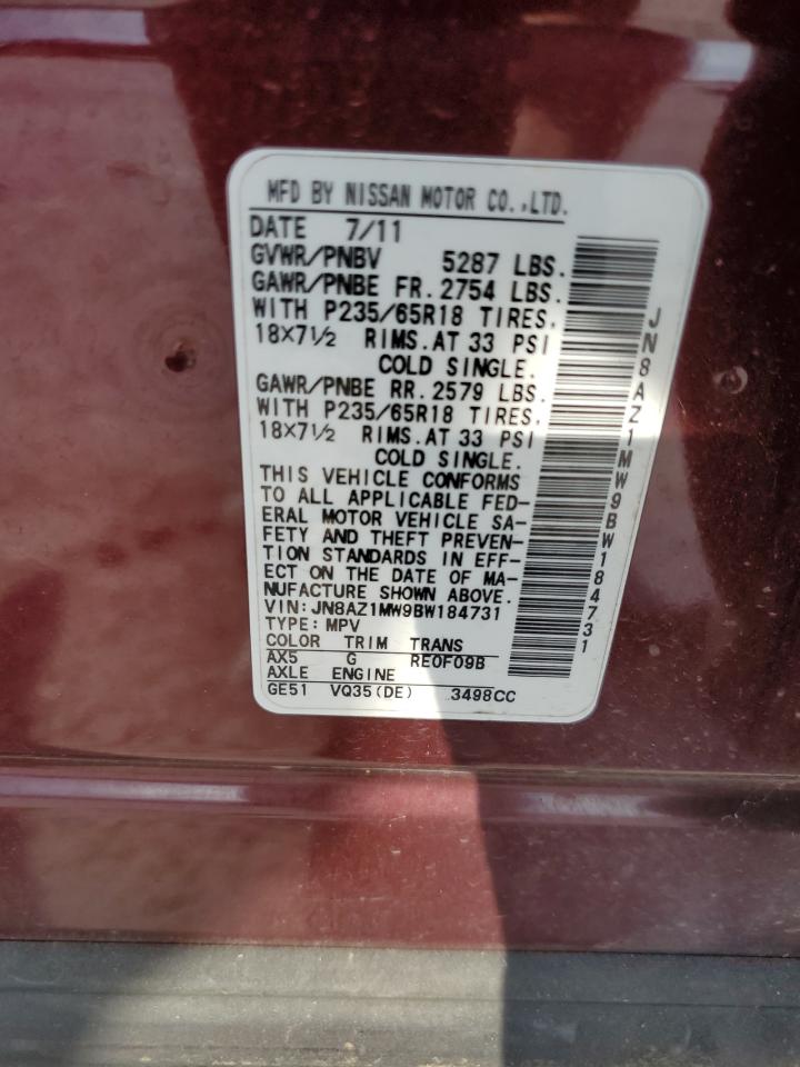 2011 Nissan Murano S VIN: JN8AZ1MW9BW184731 Lot: 71829475