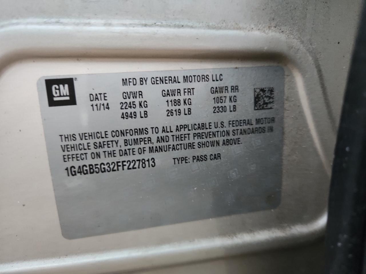 2015 Buick Lacrosse VIN: 1G4GB5G32FF227813 Lot: 84782435