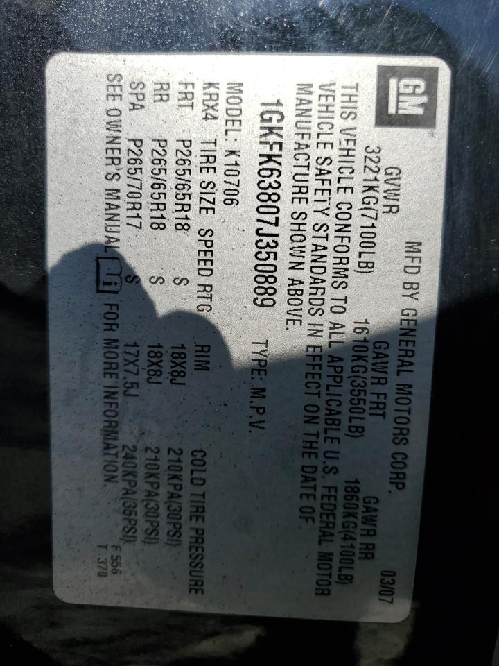 2007 GMC Yukon Denali VIN: 1GKFK63807J350889 Lot: 81675625