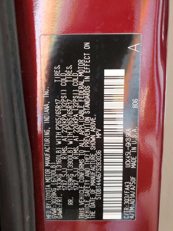 2007 Toyota Sequoia Sr5 VIN: 5TDBT44A67S283036 Lot: 80630895